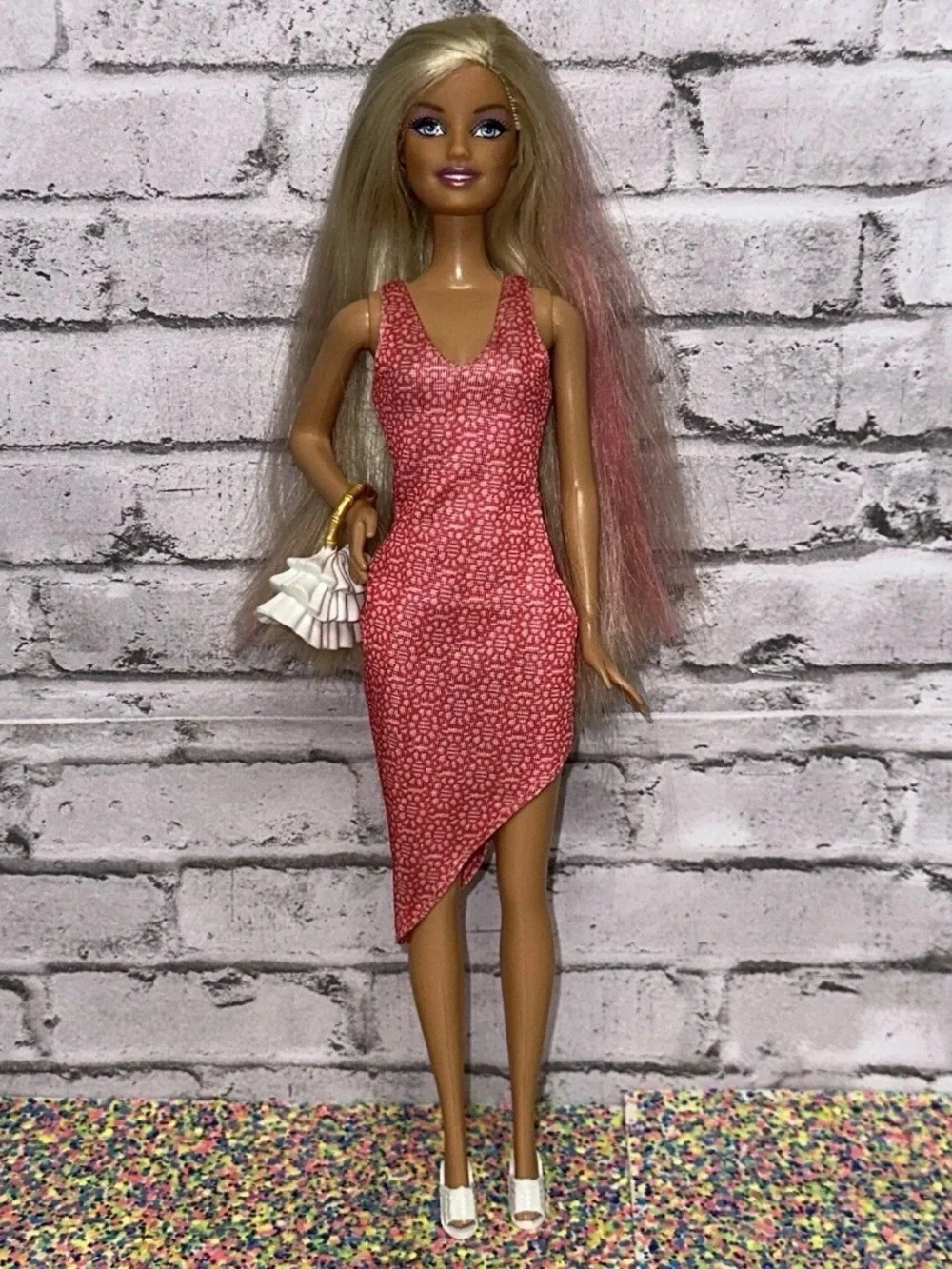 Barbie Doll Blonde Hair with Highlights 2000s Restyled Dress Shoes Purse